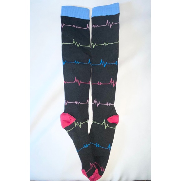 Unbranded Accessories - EKG Heartbeat Knee High Compression Socks Black Medical Nurse Pulse Pattern